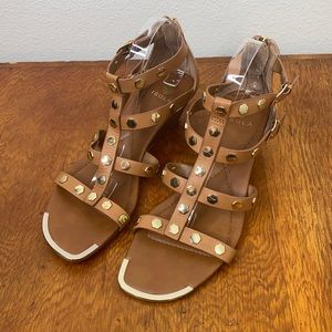ISOLA Brown Leather Caged Wedge Sandal, NEW